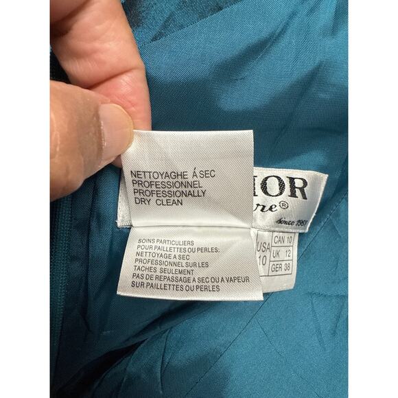 Daymor Couture Size 10 Ruffle Teal Metallic Gown Off The Shoulder Long Formal - Picture 8 of 10